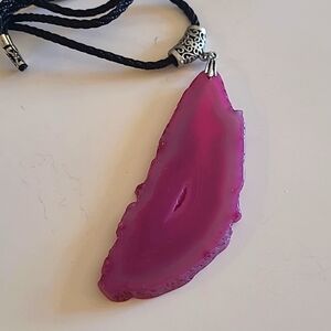 Large Pink Agate Pendant on Adjustable Rope Band